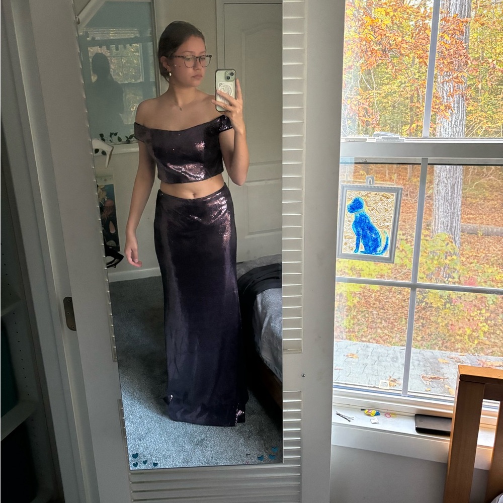 Purple sequin two-piece maxi set